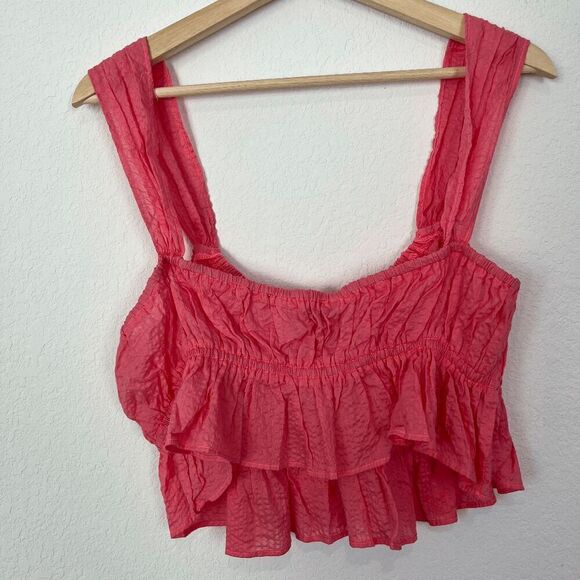 Ciao Lucia Cinetta Melon Pink Smocked Tie Bust Crop Top Women's Size XL NWT - Picture 4 of 6